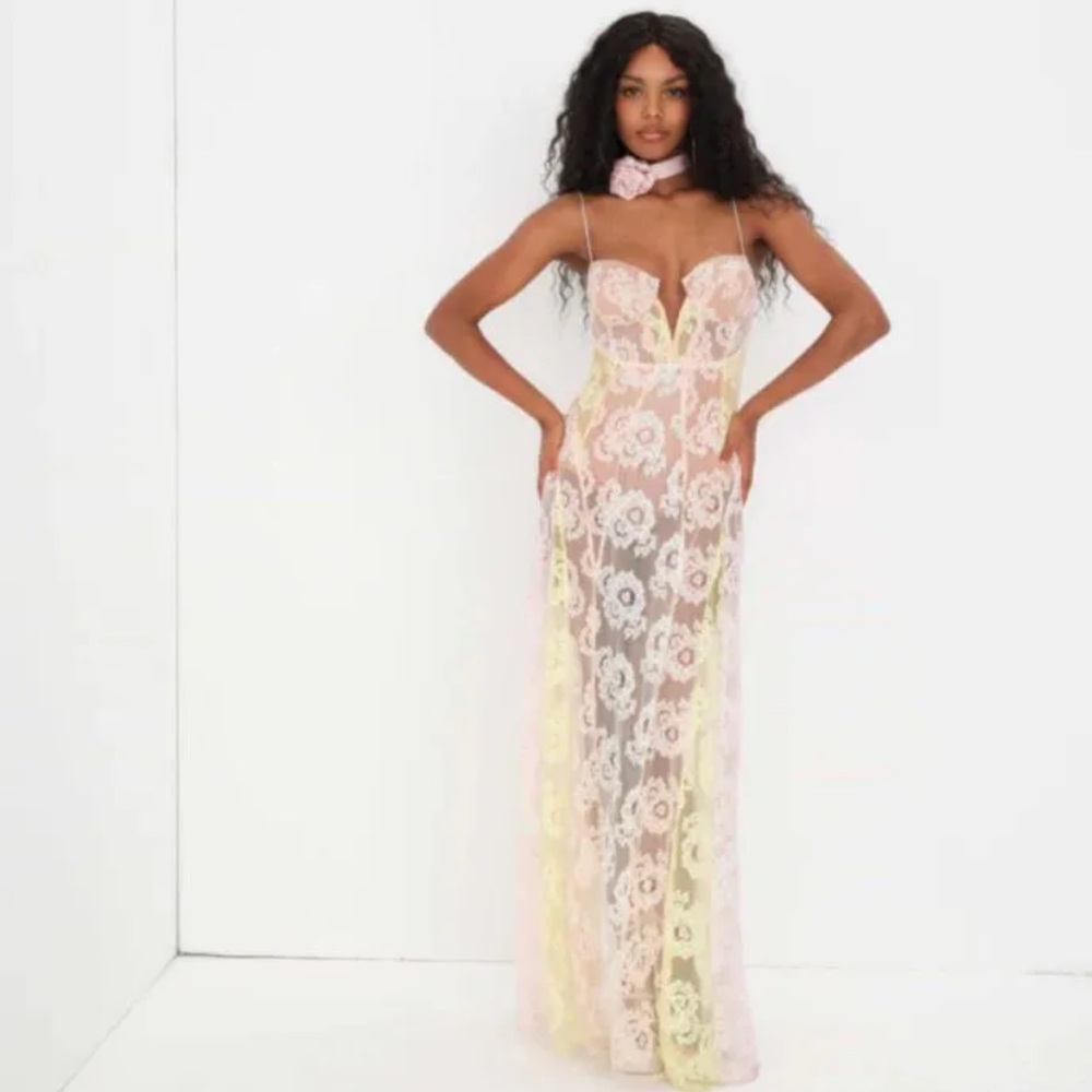 For Love & Lemons Lace Maxi Blossom Maxi Dress Pastel NWT Sm,XL